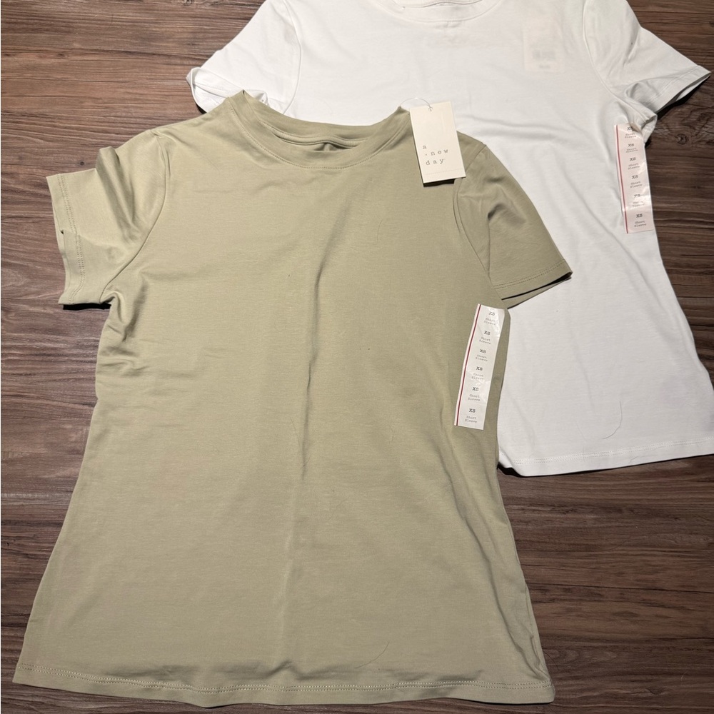 A New Day Tshirts- Set of 2- Olive and White